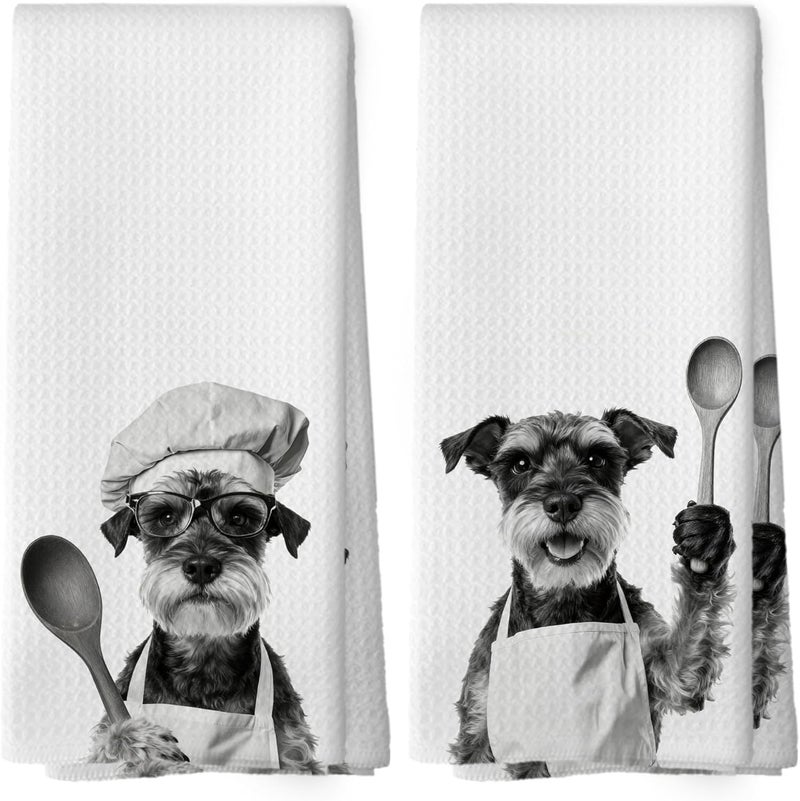Mcehtle Funny Schnauzer Kitchen Towels Set of 2, Dog Kitchen Accessories, Dog Chef Gift Hand Towel, Gifts for Dogs Mom Lovers Women, Dining Room Decorative Tea Towel Dish Towels 16x24 Inch - Image 1